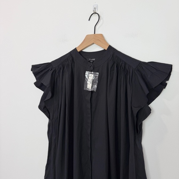 Madewell Flutter Sleeve Button Front Mini Dress in Poplin Black NWT Size Medium - Picture 5 of 8